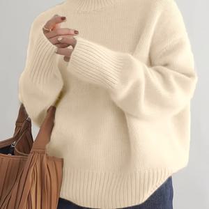 TEMU 우아한 여성용 두꺼운 터틀넥 울 스웨터 - 부드럽고 단색의 긴팔 풀오버, 가을 및 겨울용, 레귤러 핏, 캐주얼한 따뜻함, 미학, 내구성이 뛰어난 겨울 착용감, 그리고 쾌적한 촉감
