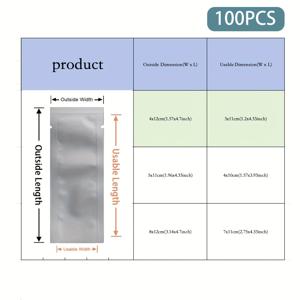 TEMU 100개입 열밀봉 샘플백, 두꺼운 알루미늄 호일백, 샴푸, 화장품, 여행용 가방, 알루미늄 백, 보관 용기, 분말, 입자형 소량 샘플 및 소형 상품용