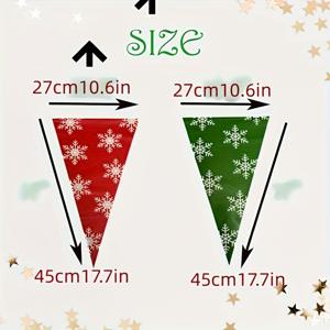 TEMU 100피트 크리스마스 플라스틱 배너, 축제 플래그, 녹색 및 빨간색 흰색 눈꽃 화환, 크리스마스 장식 삼각형 깃발, 겨울 장식 깃발
