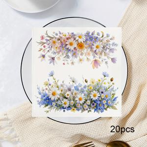 TEMU 20장 생기 넘치는 꽃무늬 일회용 종이 냅킨, 3겹 파티, 생일, 명절 모임용 장식 냅킨, 5x5 인치, 축제 분위기 식탁 세팅 | 활기찬 테이블웨어 | 쌓기 가능한 냅킨, 웨딩 냅킨