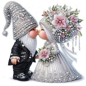 TEMU “작은 난쟁이 커플” 5D 페인팅 키트 세트 (30Cm/11.8In X 30Cm/11.8In), 2D 평면 인쇄, 공예 프로젝트, 부분적으로 삽입된 불규칙 포함