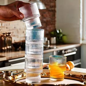 TEMU 빈티지 디자인, 미끄럼 방지 및 내구성, 재사용 가능, 쌓기 가능, 200ml/6.76oz, 커피, 밀크티, 주스, 물 및 기타 음료에 적합. 가정, 사무실, 휴가 파티에 매우 적합한 유리컵 5개 세트