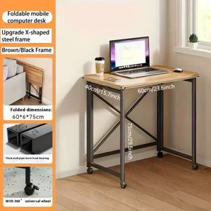 TEMU 60 x 40cm 소형 접이식 책상 (4륜 장착) - 브라운 & 화이트 색상, 침실, 홈 오피스, 서재, 침대 옆 사용에 적합, 휴대용 컴퓨터 작업대, 다용도 작업대 책장, 캐비닛 스타일 컴퓨터 책상|컴퓨터책상|책장|좌식테이블