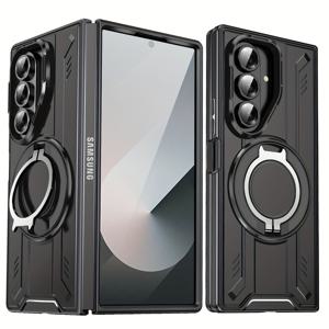 TEMU 갤럭시 Z 폴드 7 호환 고급 PC+ 2-in-1 폰 케이스, 무선 충전 지원, 자석 흡착 360° 회전 스탠드, 낙하 방지 폴딩 폰 케이스