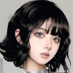 TEMU 일본식 숏 볼륨 웨이브 가발 - 뱅이 있는 간편한 일상용, 파티, 특별한 행사용 자연스러운 숏 웨이브 헤어피스