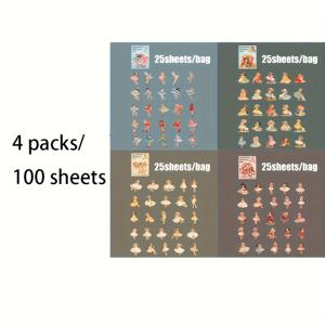 TEMU 4팩 (100장) 애니메이션 만화 스타일 빈티지 캐릭터 스티커 - 광택 글리터 데칼, 불규칙한 컷아웃, 레트로 & 피규어, 플래너, 휴대폰 케이스, 스크랩북, 저널용 (광택지, 플라스틱)