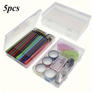 TEMU 뚜껑이 있는 흰색 플라스틱 보관 상자 5개 - 미술 용품, 공예 도구, 사무용품 및 마스크/개인 보호 장비를 위한 투명 직사각형 용기 - 안전한 밀봉이 가능한 내구성이 뛰어난 다기능 가정 및 정리 용품