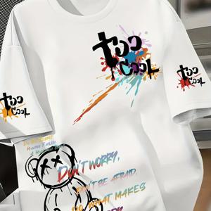 TEMU 남성용 오버사이즈 스트리트웨어 티셔츠 - 