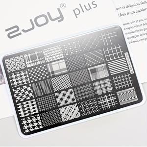 TEMU 1개 패턴 네일 아트 스텐실 - 프렌치 체크 및 기하학적 디자인 네일 스탬핑 플레이트, 스테인리스 스틸 전사 템플릿 (매니큐어 도구용)