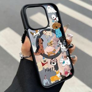 TEMU 휴대폰 케이스 - 아이폰 17 Pro Max, 17 Air, 17 Pro, 15 Pro Max, 16 Pro Max 및 15, 16, 14, 13, 12 Pro와 같은 모델 (15, 16, 14, 13, 12 Pro 포함)과 호환되는 마그네틱 무선 충전 케이스를 위한 귀여운 만화 스타일 다치숀과 불독 디자인 케이스