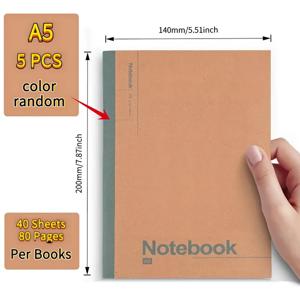 TEMU 5개 묶음, 랜덤 색상, A5 크라프트 종이 노트, 각 노트당 40/80/120/160페이지, 두꺼운 소프트커버 워크북 (사무용), 두꺼운 커버 디자인, 부드럽고 고품질의 내지 종이, 다이어리, 학교, 사무실에 적합