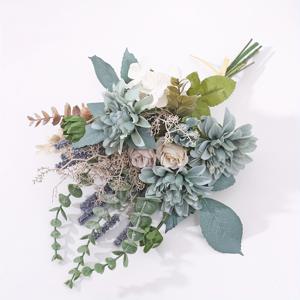 TEMU 럭셔리 인조 꽃 다리아 홀딩 부케 - 화병, 파티, 야외, 실내, 웨딩, 장식용 합성 보석 유칼립투스 가지 장식