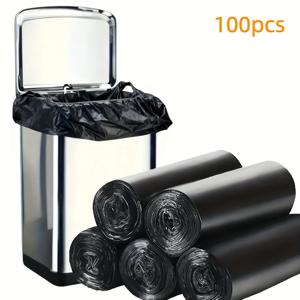 TEMU 100개 블랙 토트백 5롤 - 누수 방지 내구성 폴리에틸렌 소재, 가정, 사무실, 주방, 야외 사용에 적합. 편리한 롤 디자인의 다기능 청소 솔루션 | 스타일리시한 블랙 쓰레기 봉투