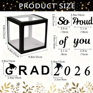 TEMU 2026 GRAD 졸업 시즌 파티 장식 투명 풍선 상자, 졸업 파티 기념일을 위한 1~4개 박스와 2026 GRAD 레터링이 포함된 투명 풍선 상자, 간편한 조립, 3D 장식용 디스플레이, 사진 소품으로 사용 가능