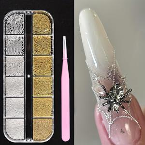 TEMU 3D 혼합 사이즈 네일 리벳, 골드 & 실버 미니 메탈 캐비어 네일 비즈, 여성용 네일 아트 액세서리 & DIY 공예 장식