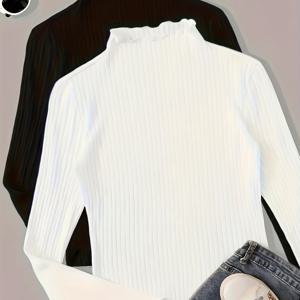 TEMU 여성용 하이넥 긴팔 스웨터 투피스 세트