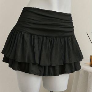 TEMU 하이웨이스트 플리츠 더블 레이어 러플 스커트 | 섹시 A라인 케이크 스커트, 단색, 지퍼 디테일, 티, 스트리트, 휴가, 파티, 데이트, 발렌타인데이, 해변, 크루즈, 시티 로드 트립, 크리스마스 파티에 적합