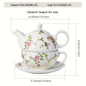 TEMU 1세트 플로럴 세라믹 티포트 & 티컵 세트 | 티포트 1개 + 티컵 1개 (접시 포함), 어머니와 디자인, 단일용 티, 커피, 밀크티 및 기타 음료에 적합, 오후 티, 일상적인 가정용으로 이상적, 크리스마스, 추수감사절을 위한 훌륭한 선물 세트