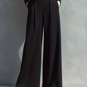 TEMU 여성 클래식 블랙 와이드 레그 팬츠|냉장고바지|바지