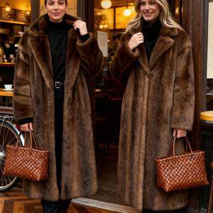 TEMU 신상 가을/겨울 솔리드 컬러 루즈핏 롱 코트, 우아한 따뜻한 두꺼운 플러시 여성 재킷