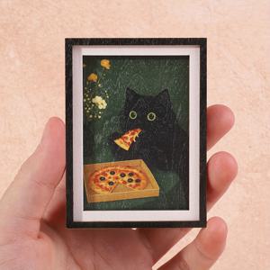 TEMU 1개 미니 3단 사진액자 냉장고 자석, 블랙 캣과 피자 프린트가 있는 재미있는 홈 데코 소품, 독특하고 정교한 휴일 선물, 홈 스타일링에 이상적