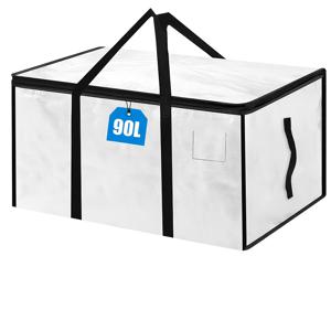 TEMU 90L 방수 투명 수납 가방 | 옷장 정리 가방, 접이식 뚜껑형 이불 커버 보관 상자, 의류 수납 가방, 손잡이 달린 이사 상자