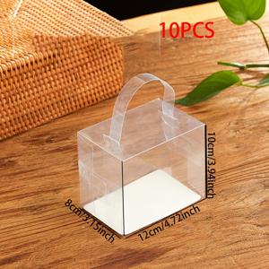 TEMU 10개/20개 투명 잠금 뚜껑 케이크 박스 (삼각형 손잡이 포함) - 식품용 플라스틱, 밀레 크레이프, 무스, 스위스 롤 & 페이스트리용 - 개별 포장 디저트 디스플레이 박스 (, 카페, 웨딩, 파티용)