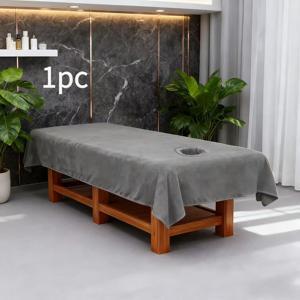 TEMU 1개 두꺼운 살롱 마사지 침대 시트 | 부드럽고 편안한 폴리에스터 스파 뷰티 테라피 침대 커버, 얼굴 구멍 포함, 160gsm
