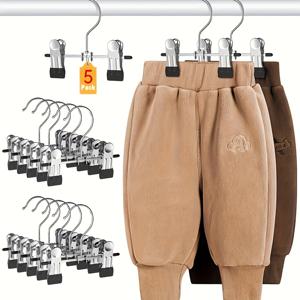 TEMU 5-팩 클립형 바지걸이, 바지, 스커트, 청바지, 아동복에 적합 - 공간절약형 금속 옷걸이, 광택 표면, 내구성 있는 플라스틱 코팅 클립으로 안정적 고정, 의류 정리|바지걸이