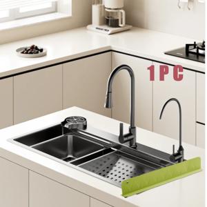 TEMU 방수 스트립 배수구 가드 1개, 세면대 수조 싱크대 칸막이, 주방용 튀김방지, 세척이 쉬운 조리대 칸막이, 대형 흡착판 포함, 표준형 싱크대에 적합, 물자국과 어수선함 방지, 가정 및 식당용, 주방 싱크대 액세서리 | 모던한 주방 액세서리 | 내구성 있는 주방 용품