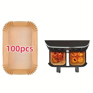 TEMU 100개 논스틱 에어프라이어 라이너 | 에어프라이어, 전자레인지 및 오븐 사용을 위한 일회용 베이킹 페이퍼