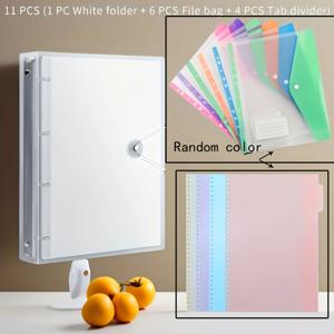 TEMU 11개 세트, A4 사이즈 고강도 컬러 PP 바인더 1개 + 11홀 A4 사이즈 컬러 바인더 대용량 확장 가능 파일 가방 6개 + A4 사이즈 컬러 칸막이 페이지 4개, 대용량 다중 확장 조합, 학교, 가정, 사무실, 직장에 적합