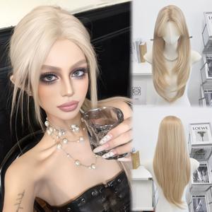 TEMU 1개 여성용 샴페인 블론드 가발 - 사이드 스웨프 뱅, 긴 볼륨 강화 풀헤드 헤어피스, 데일리웨어, 파티, 데이트 및 블론드 헤어 롤플레이에 적합