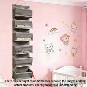 TEMU 6단 걸이형 수납 랙 | 최대 121.25파운드 하중 지지 가능, 투명 포켓 레이어 랙, 공간 절약형 수직 수납 랙, 기저귀, 장난감 및 잡화 보관에 적합, 부직포 소재