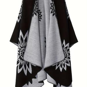 TEMU 플러스 사이즈, 가을/겨울 패션 양면 두꺼운 컬러블록 숄 케이프 코트