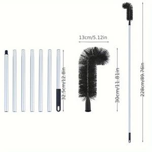 TEMU 1세트 배수구 청소 도구, 7.48피트 길이 지상형 배수구 청소 도구, 분리형 스타일, 7단, 지붕 낙엽 및 이물질 쉽게 제거(튜브 7개 + 검정색 솔 브러쉬 헤드 1개)