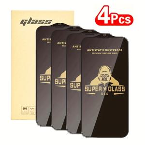 TEMU 아이폰 17, 16, 15 Pro Max, 11, 12, 13, 14 Plus, X, XS, XR, XS Max, 7, 8에 적합한 고화질 스크린 보호 필름 4매입. 전면 커브드 강화 유리, 전기 도금, 지문 방지, 고화질, 전체 커버리지