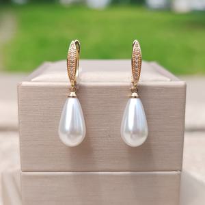 TEMU 여성용 트렌디한 화이트 드롭 모양 모조 진주 댕글 귀걸이 1쌍, 큐빅 지르코니아 주얼리