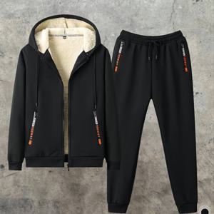 TEMU 남성용 두꺼운 플리스 캐주얼 스포츠 후드티 세트|가디건