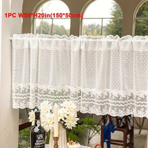 TEMU 한국 스타일 신선한 물방울 무늬 튤 스티치 레이스 자수 짧은 발란스 커튼 주방 작은 창문 봉 탑 컨트리 하우스 빈티지 부드러운 농가 커튼