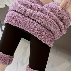 TEMU 여성용 겨울용 상어 가죽 레깅스, 두꺼운 기모 안감, 신축성 있는 아웃도어 복장에 적합한 바지