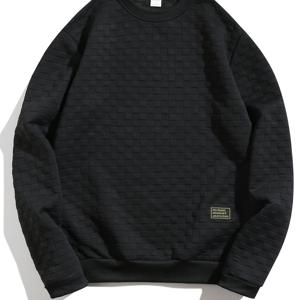 TEMU KJ-W1 가을/겨울 신상 슬림핏 라운드넥 긴팔 체크 캐주얼 베이스 셔츠 남성용