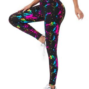 TEMU 여성용 하이웨이스트 운동 레깅스, 랜덤 프린트 스포츠웨어 요가 바지