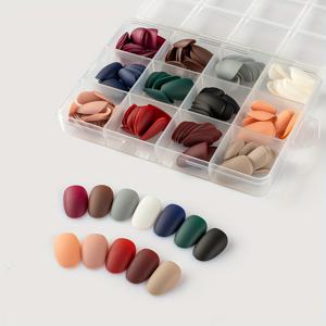 TEMU 288개 숏 오벌 누름식 인조네일, 12가지 단색, 프로스트 무광 마감, 크리스마스 색상, 가을/겨울 네일, 여성용 아크릴 누름식 인조네일, 네일 살롱