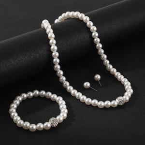 TEMU 1개 모조 진주 목걸이 + 1개 팔찌 + 2개 귀걸이 여성 웨딩 주얼리 세트, 프로미, 결혼식, 파티 이벤트 또는 선물용 (박스 없음)