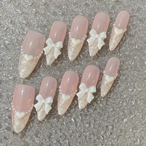 TEMU 럭셔리 핑크 글리터 롱 드롭 모양 네일 폼, 스트로브 마감의 수제 착용 가능한 인공 네일, 10개/박스, 드롭 모양