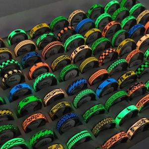 TEMU 남녀공용 믹스 디자인 컬러풀 루미너스 스테인리스 스틸 반지 50개/세트, 야광 매력 주얼리 도매