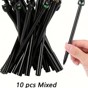 TEMU 10개 귀여운 만화 검은 고양이 젤 펜, 0.5mm 검은색 잉크, 학생 및 사무용으로 적합.