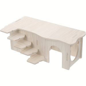 TEMU 숨겨진 성이 있는 나무 햄스터 놀이터, 햄스터가 숨을 수 있는 곳, 그리고 햄스터 용품을 위한 다기능 작은 등반 사다리