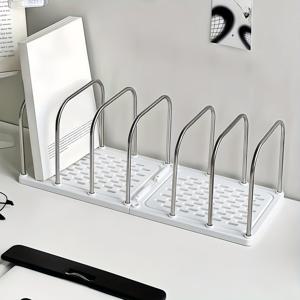 TEMU 1개 스테인리스 스틸 + PP 소재 책꽂이 | 미끄럼 방지 베이스와 조절 가능한 분할형 수직 작은 서랍장 | 모던 사무실 책상 정리대, 우편 및 문서 보관용 | 학생 기숙사 공부 테이블 수납 선반|책상|책꽂이|수납정리함